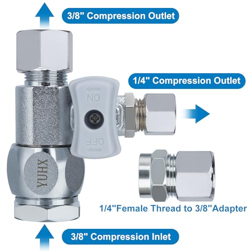YUHX Feed Water Adapter 3/8" x 1/4" or 3/8" Add-A-Tee, 1/2 x 1/4 or 3/8 Water Line splitter fitting,1/4 or 3/8 Inch Compression Outlet Connection - Image 2