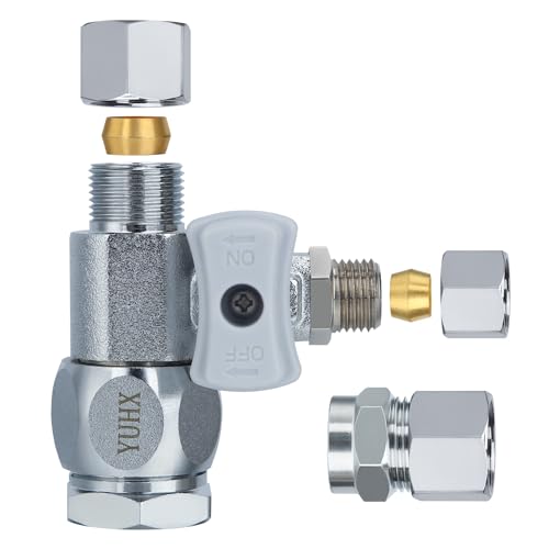 YUHX Feed Water Adapter 3/8" x 1/4" or 3/8" Add-A-Tee, 1/2 x 1/4 or 3/8 Water Line splitter fitting,1/4 or 3/8 Inch Compression Outlet Connection - Image 1