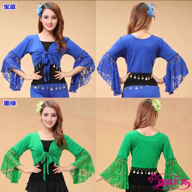 Belly Dance Table Costume Dance Costume New Square Dance Shawl Lace Trumpet Long Sleeve Practice Clothes Top - Image 5