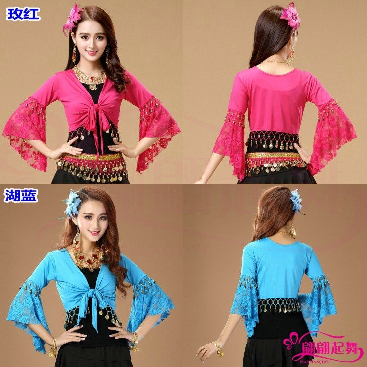 Belly Dance Table Costume Dance Costume New Square Dance Shawl Lace Trumpet Long Sleeve Practice Clothes Top - Image 4
