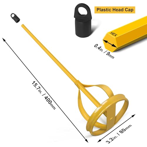Hanpex Paint and Mud Mixer Paint Stirrer for Drill in 1 to 5 Gallon Bucket Suitable for all Standard Drill Bits Hex Head Antislip Easy Clean Painting and Plastering Mixer Stirrer Tool Yellow - Image 3