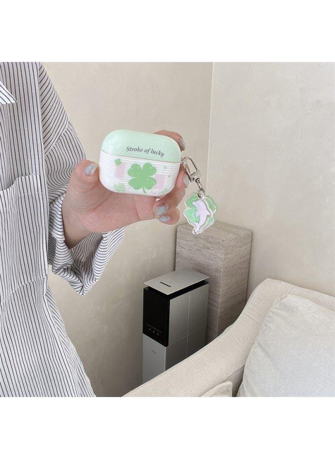 Generic - Small Fresh Four-leaf Clover AirpodsPro2 Earpiece Case For Apple 1/2/3/4 Generation Wireless Bluetooth Protective Cover-Color:Striped Four-leaf Clover + Pendant-Applicable Models:Airpods Pro (second Generation) - Image 1