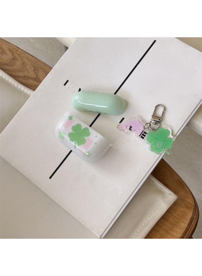 Generic - Small Fresh Four-leaf Clover AirpodsPro2 Earpiece Case For Apple 1/2/3/4 Generation Wireless Bluetooth Protective Cover-Color:Striped Four-leaf Clover + Pendant-Applicable Models:Airpods Pro (second Generation) - Image 1