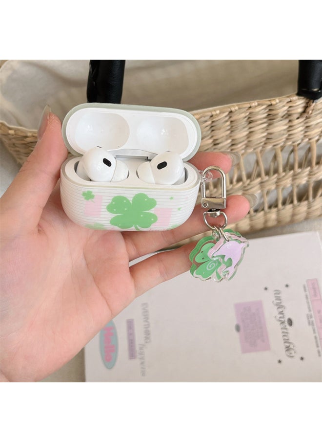 Generic - Small Fresh Four-leaf Clover AirpodsPro2 Earpiece Case For Apple 1/2/3/4 Generation Wireless Bluetooth Protective Cover-Color:Striped Four-leaf Clover + Pendant-Applicable Models:Airpods Pro (second Generation) - Image 1