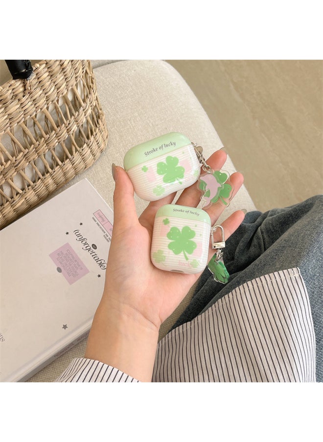 Generic - Small Fresh Four-leaf Clover AirpodsPro2 Earpiece Case For Apple 1/2/3/4 Generation Wireless Bluetooth Protective Cover-Color:Striped Four-leaf Clover + Pendant-Applicable Models:Airpods Pro (second Generation) - Image 1