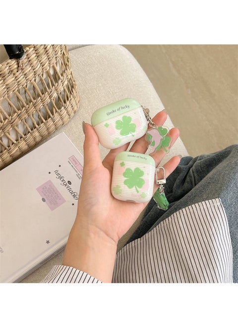 Small Fresh Four-leaf Clover AirpodsPro2 Earpiece Case For Apple 1/2/3/4 Generation Wireless Bluetooth Protective Cover-Color:Striped Four-leaf Clover + Pendant-Applicable Models:Airpods Pro (second Generation)