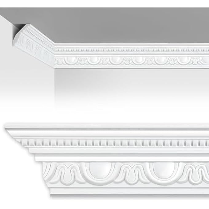 4 PCS CEILING CROWN MOLDING TRIM, 4.5 INCH FACE X 94.5 INCH LONG DECORATIVE CROWN MOULDING FOR WALL AND CEILING, GLUE INSTALLATION, LUXE HOME DECOR - Image 2