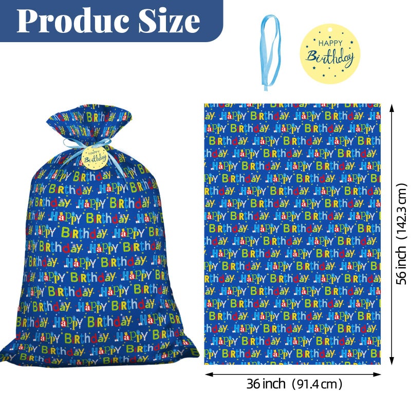 Laidans 56" Extra Large Blue Plastic Gift Bag, Jumbo Happy Birthday Gift Bag with Tag and Tie for Boy Kids Birthdays Parties or Holiday - Image 2