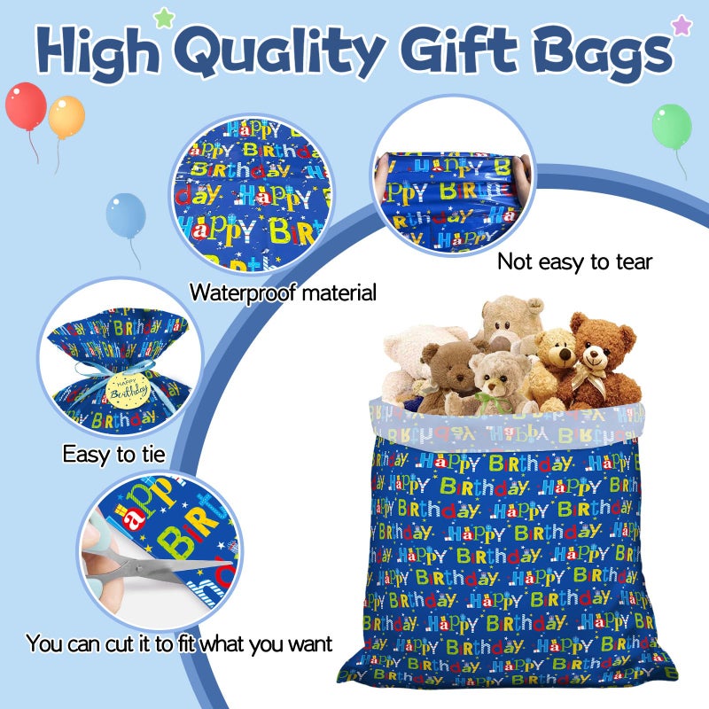 Laidans 56" Extra Large Blue Plastic Gift Bag, Jumbo Happy Birthday Gift Bag with Tag and Tie for Boy Kids Birthdays Parties or Holiday - Image 3