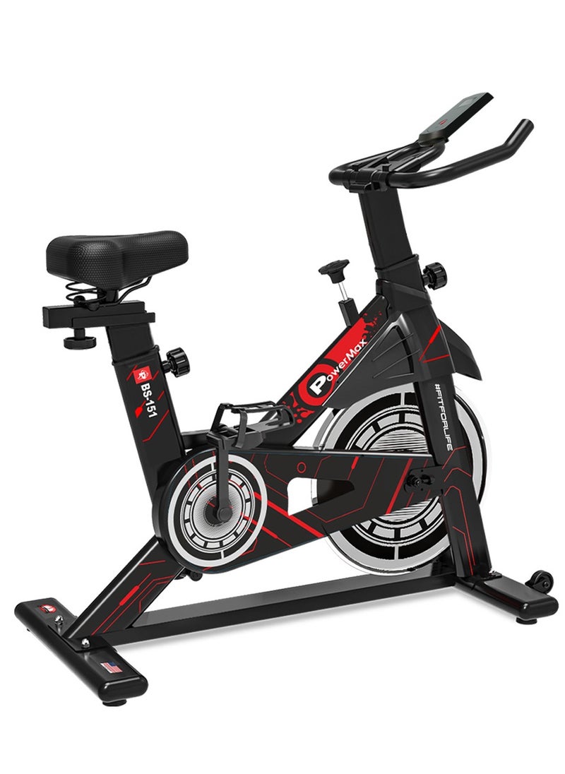 PowerMax Fitness PowerMax Fitness BS-151 Spin Bike Exercise Cycle with 10KG flywheel, Max user wt. 130kg for maxpro home workout, 2-way adjustable seat, Knob braking, iphone holder, 1 Year Manufacturer Warranty.  - Image 1