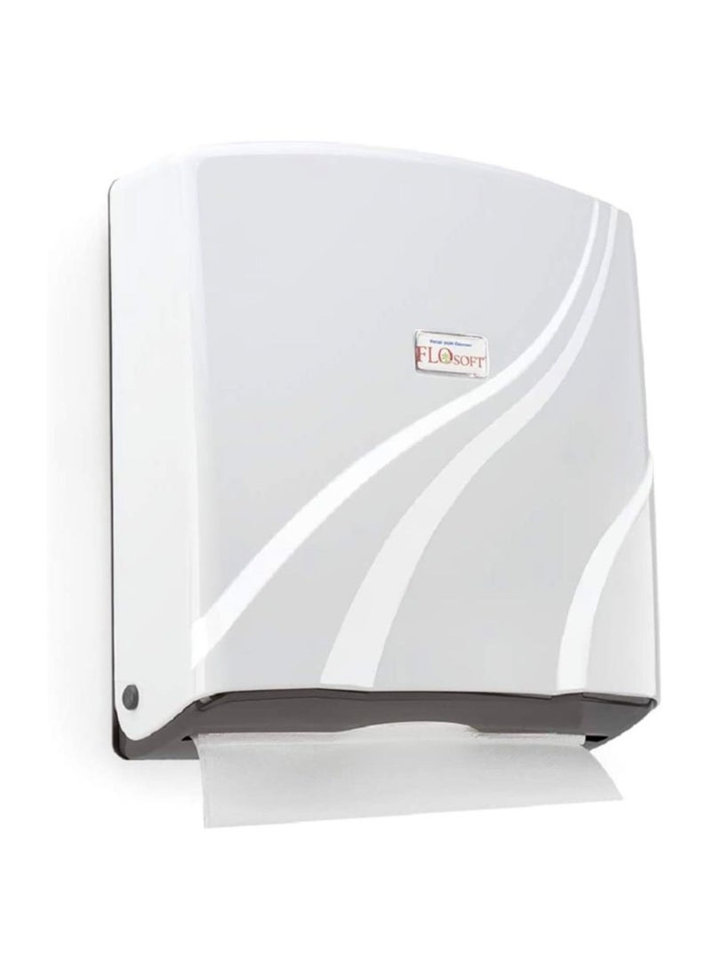 FLOSOFT Paper Towel Dispenser Z Folding Wall Mount ABS Plastic 300 Paper Towel Capacity White