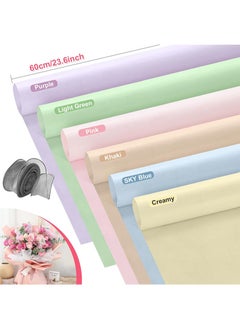 Aikanbo 36 Sheets 45x60cm Cotton Wrapping Flower Lining Paper，Style Of Waterproof Floral Bouquet Lining Paper Withdrawable Pleated Wrapping Paper Gift Packaging Paper(6 Colors, 6 Sheets of Each Color，Bouquet Ribbon Included)  - Image 2