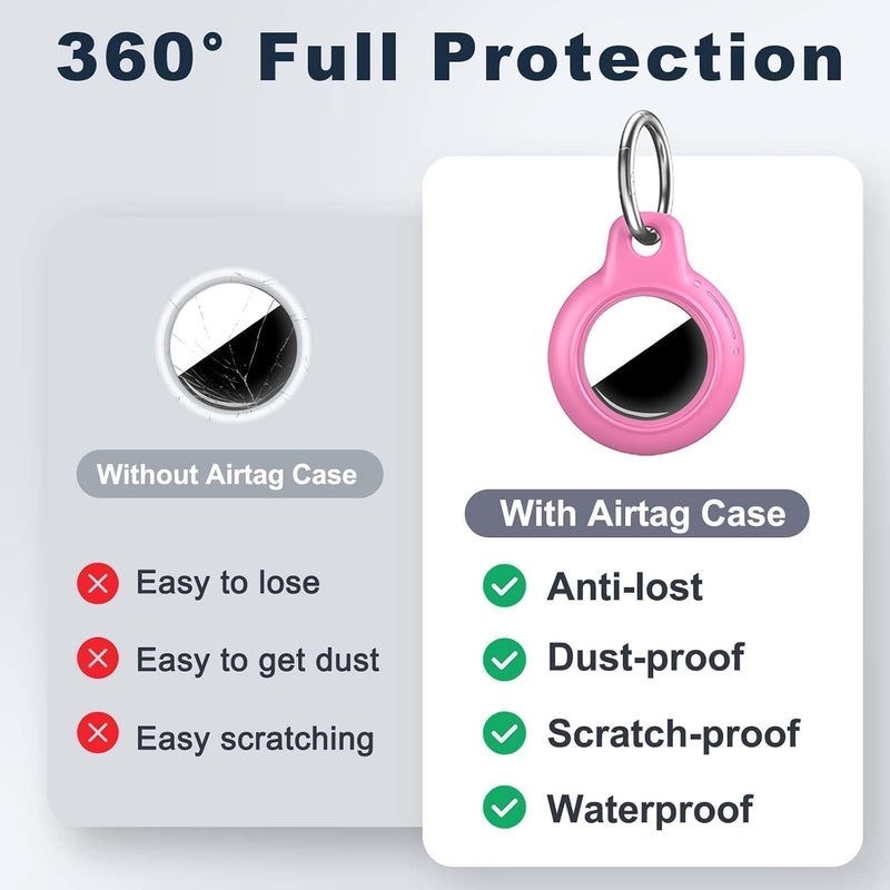 حافظة MOLOSLEEVE 1 قطعة مقاومة للماء لـ Apple لـ AirTag الجيل الثاني والجيل الأول، حافظة Air Tag مع سلسلة مفاتيح، قشرة PC صلبة مع مشبك دوار، لحافظ�� Airtag مناسبة للتتبع، الحقائب، الأمتعة (أحمر وردي) - Image 2