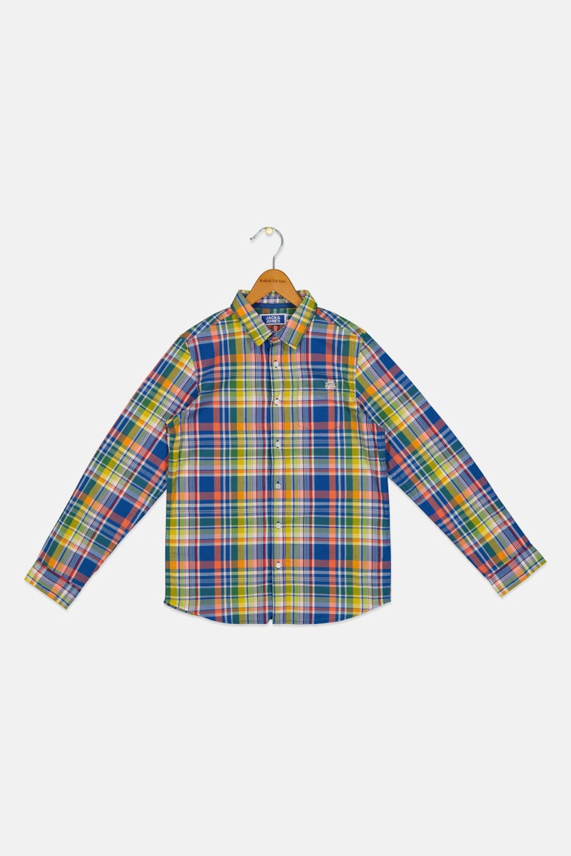 JACK & JONES Kids Boy Checkered Long Sleeve Casual Shirt, Multicolor - Image 2