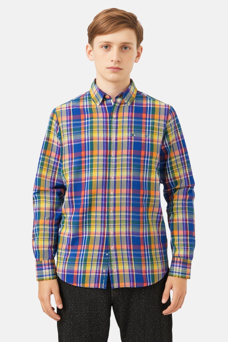 JACK & JONES Kids Boy Checkered Long Sleeve Casual Shirt, Multicolor - Image 1