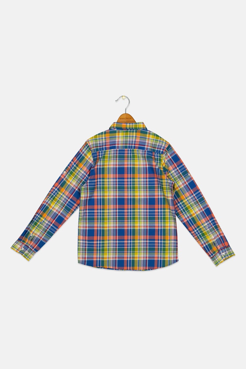 JACK & JONES Kids Boy Checkered Long Sleeve Casual Shirt, Multicolor - Image 3
