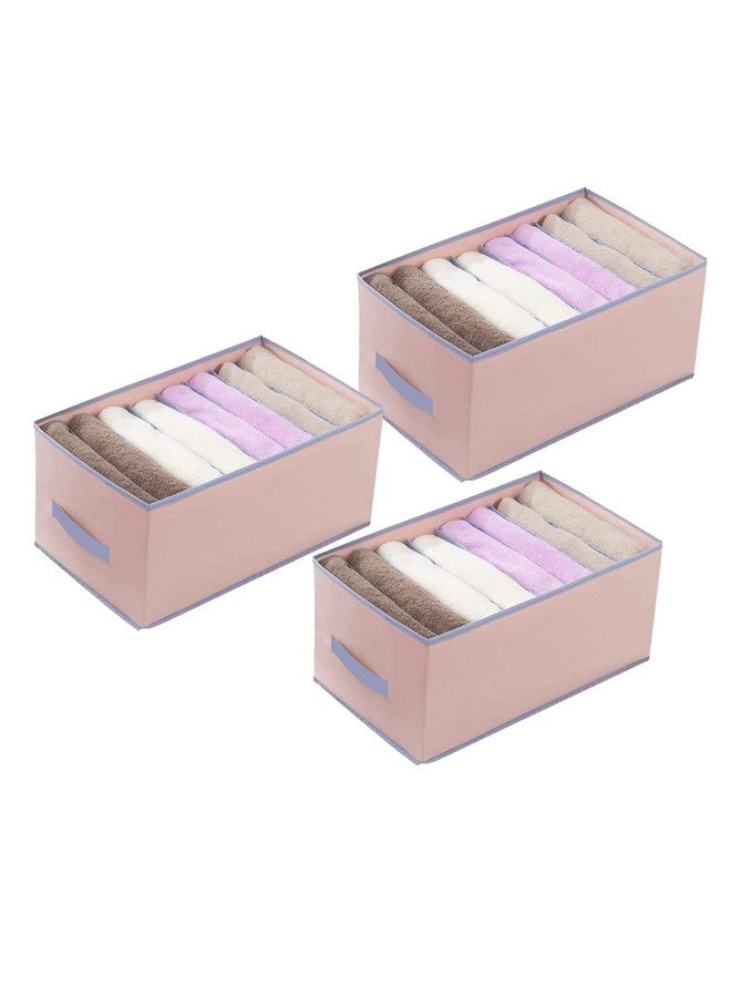 House of Quirk Wardrobe Clothes Organizer For 8 Grids Foldable Closet Organizers Bins For Bedroom, Inside Clothes Organizer Box For T-Shirts,Pants,Scarves,Skirts (Pink,Pack Of 3, Fabric Cotton Linen) - Image 1