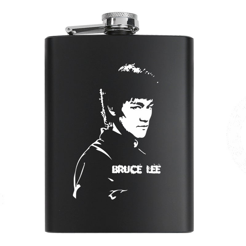 8 oz black stainless steel hip flask bottle celebrity idol souvenir gift elvis lennon jackson guevara Bruce Lee 