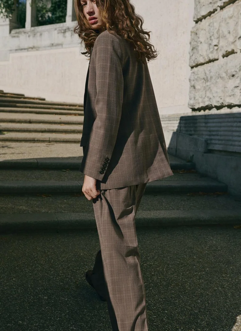 MANGO Wide-leg check suit trousers