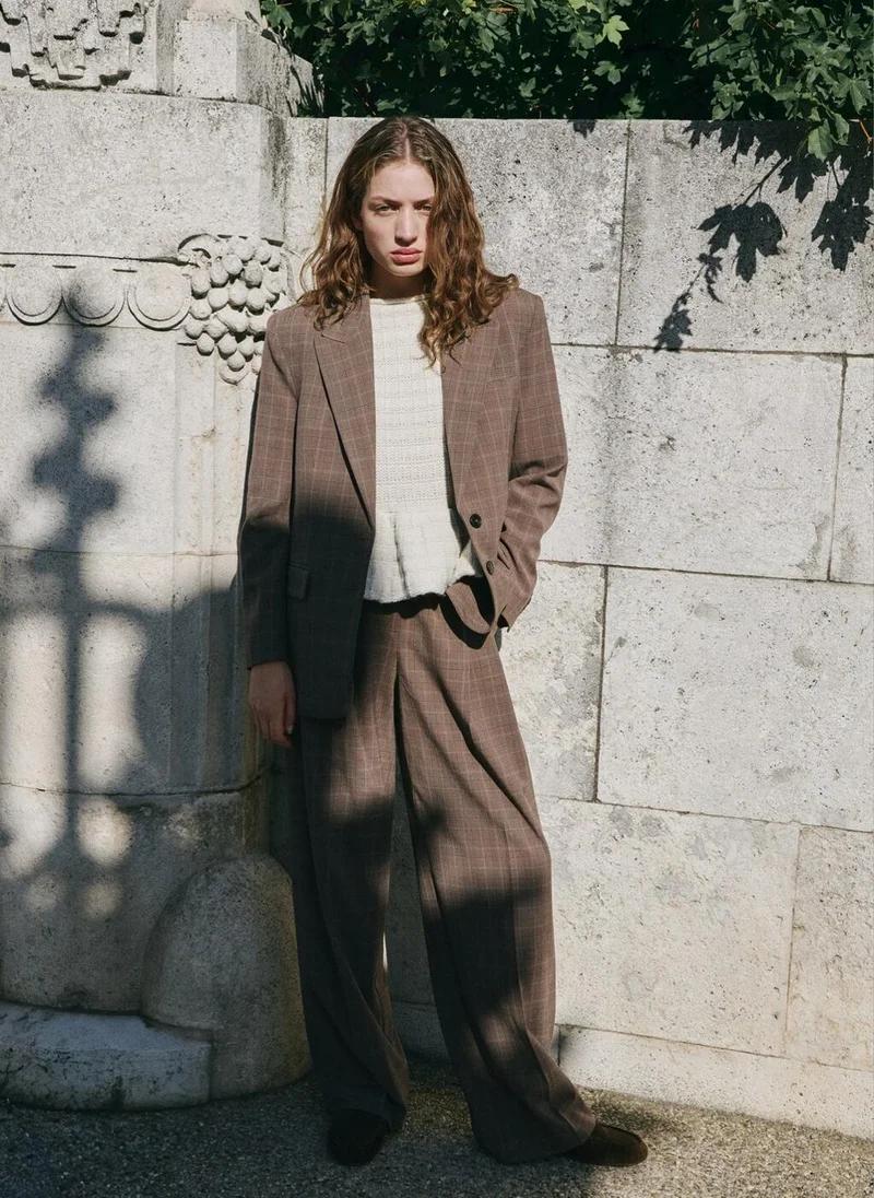 MANGO Wide-leg check suit trousers