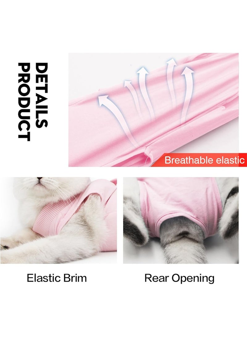 Cat Recovery Suit for Male and Female Surgical Post Surgery Soft Cone Onesie Shirt Clothes Neuter Licking Protective Diapers Outfit Cover Kitten Spay Collar(M, Pink) - Image 4