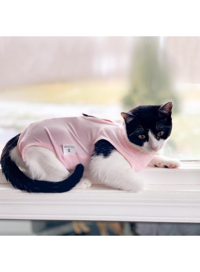 Cat Recovery Suit for Male and Female Surgical Post Surgery Soft Cone Onesie Shirt Clothes Neuter Licking Protective Diapers Outfit Cover Kitten Spay Collar(M, Pink) - Image 3