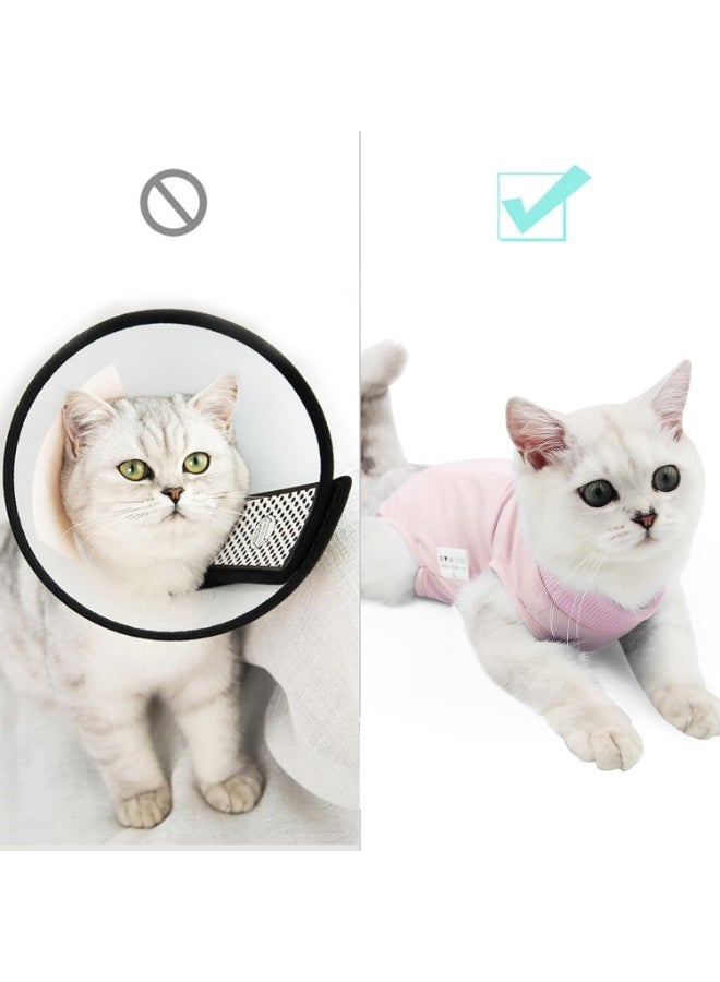 Cat Recovery Suit for Male and Female Surgical Post Surgery Soft Cone Onesie Shirt Clothes Neuter Licking Protective Diapers Outfit Cover Kitten Spay Collar(M, Pink) - Image 5