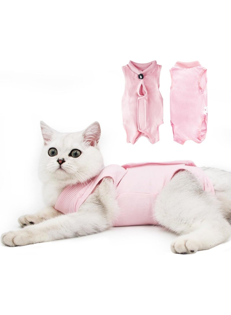 Cat Recovery Suit for Male and Female Surgical Post Surgery Soft Cone Onesie Shirt Clothes Neuter Licking Protective Diapers Outfit Cover Kitten Spay Collar(M, Pink) - Image 1