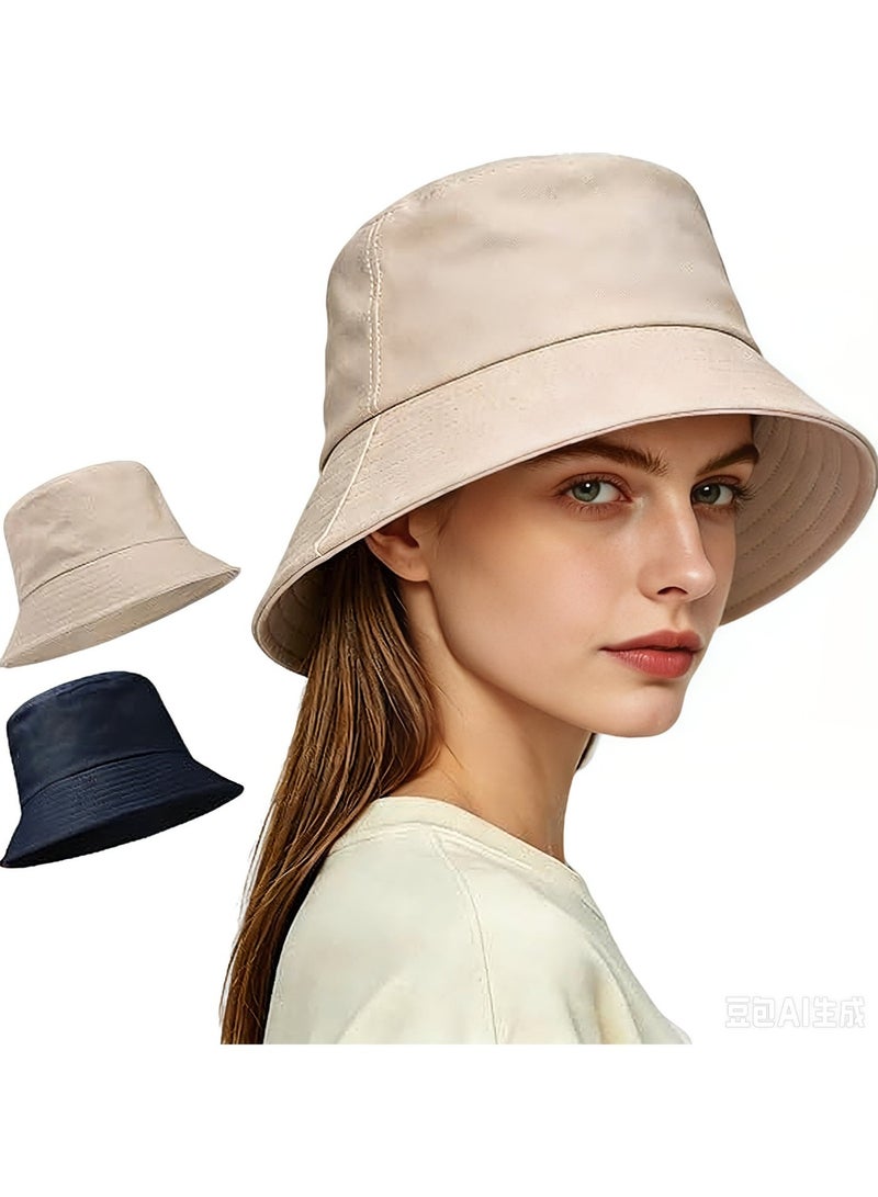 2 Packs Unisex Solid Color Bucket Hat, Lightweight Packable UV Sun Protection Summer Hat for Outdoor Travel Sports - Image 1