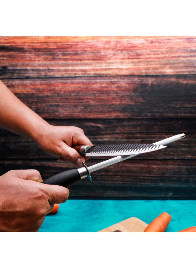 Knife Sharpener Chrome Plated Carbon Steel With Convenient Pp Handle Premium Quality 29.8 X 3.7 X 2.5Cm Multicolor Silver/Black - Image 4