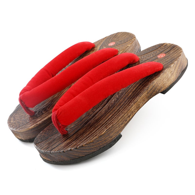 Clog Womens Japanese-style Sandals Slippers Cos Japanese Flip-flops Thick-soled Wooden Slippers Summer High Heel and Style Non-slip Wear-resistant Tea land - pure red belt