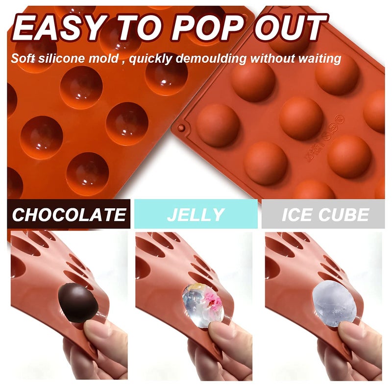 Lerykin Small 15-Cavity Semi Sphere Silicone Molds Non-Stick,2 Packs Half Sphere Silicone Baking Molds for Making Jelly, Chocolates and Cake - Image 4