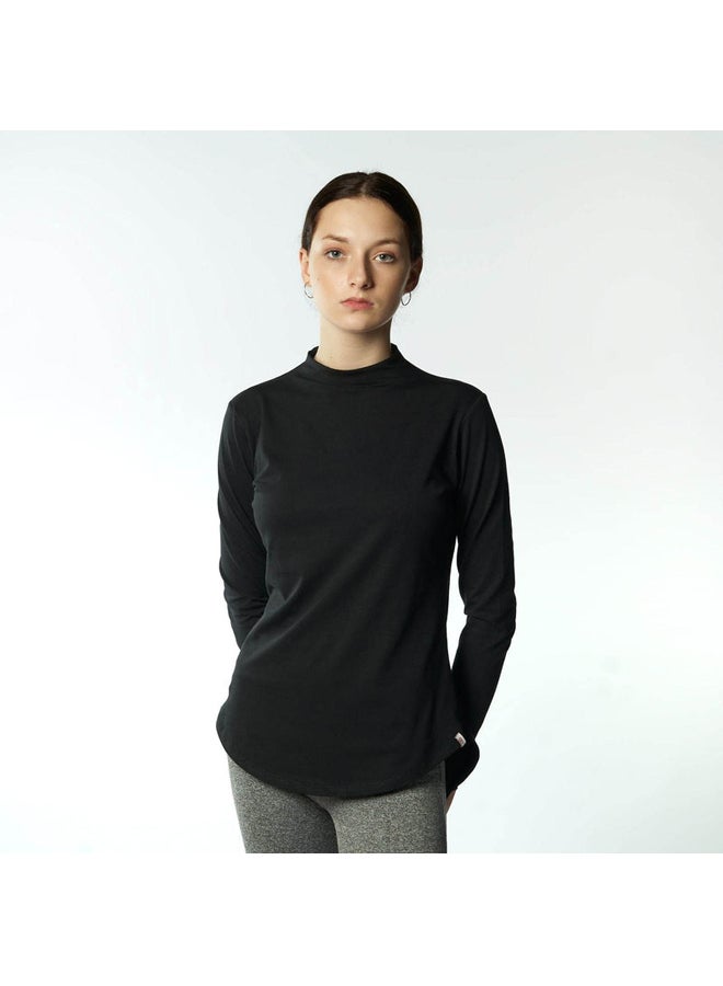 Breathe double layer short fit long sleeves basic t-shirt women-Black - Image 2