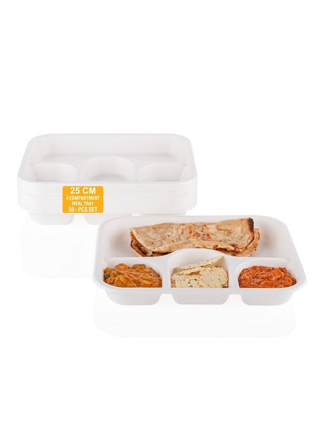 Clazkit 50 Pack, 4-Compartment Disposable Meal Tray | Compostable Bagasse Plates | Eco-Friendly Biodegradable Dinner Plates | Party, Wedding, Event Plates - Image 1