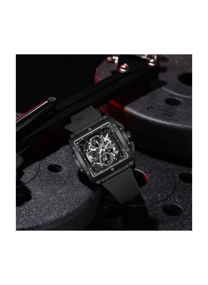 NAVIFORCE - Luxury Black Square Chronograph Watch for Men with Silicone Strap and Multi-Function Dial - Image 1