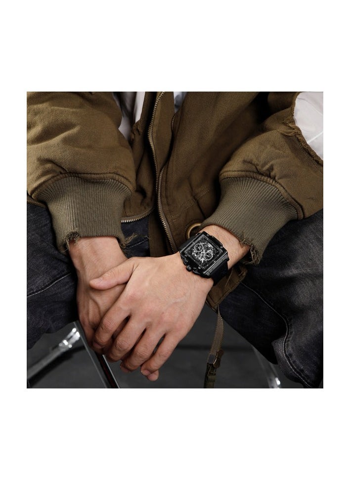 NAVIFORCE - Luxury Black Square Chronograph Watch for Men with Silicone Strap and Multi-Function Dial - Image 1