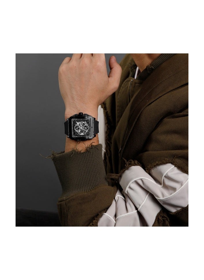 NAVIFORCE - Luxury Black Square Chronograph Watch for Men with Silicone Strap and Multi-Function Dial - Image 1