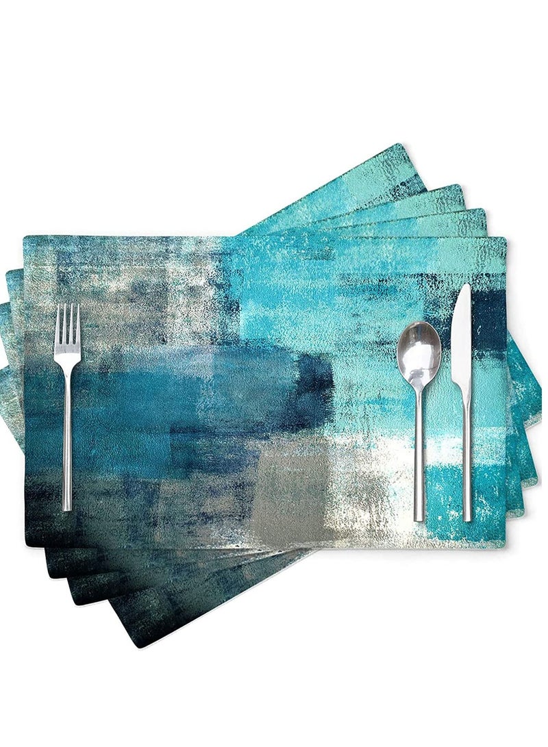 Excefore Modern Art Placemats, 4Pcs Cafe Placemats Turquoise Grey Abstract Dining Decorations Place Mats Washable Heat Cloth for Home Kitchen(Turquoise Grey, 30x45cm - Image 1