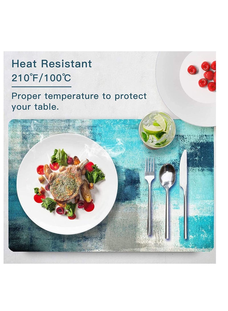 Excefore Modern Art Placemats, 4Pcs Cafe Placemats Turquoise Grey Abstract Dining Decorations Place Mats Washable Heat Cloth for Home Kitchen(Turquoise Grey, 30x45cm - Image 3