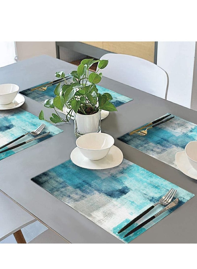 Excefore Modern Art Placemats, 4Pcs Cafe Placemats Turquoise Grey Abstract Dining Decorations Place Mats Washable Heat Cloth for Home Kitchen(Turquoise Grey, 30x45cm - Image 5