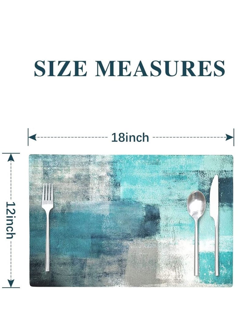 Excefore Modern Art Placemats, 4Pcs Cafe Placemats Turquoise Grey Abstract Dining Decorations Place Mats Washable Heat Cloth for Home Kitchen(Turquoise Grey, 30x45cm - Image 2