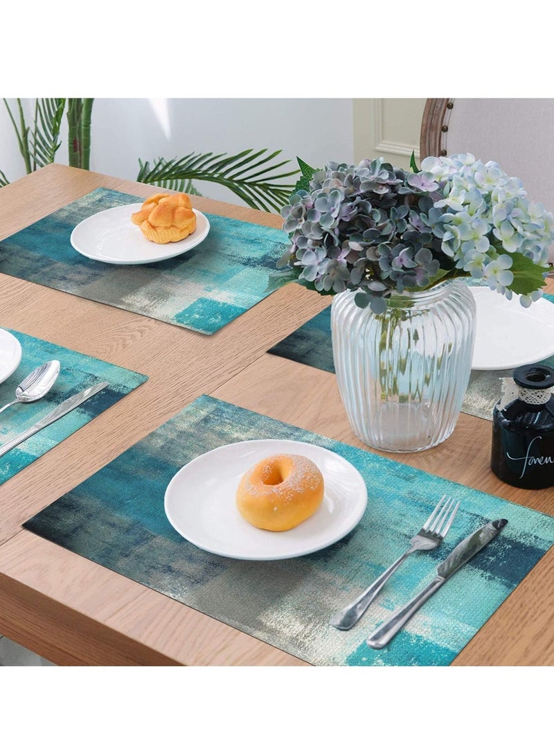 Excefore Modern Art Placemats, 4Pcs Cafe Placemats Turquoise Grey Abstract Dining Decorations Place Mats Washable Heat Cloth for Home Kitchen(Turquoise Grey, 30x45cm - Image 4
