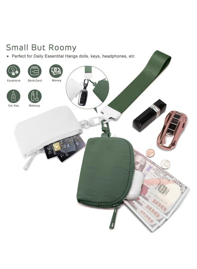Viverte Mini Zip Around Keychain Wristlet Wallets Small Portable Dual Pounch Wristlet Detachable Coin Purse Pocket Gifts for Women Travel Sports Outdoors(White+Bean Green) - Image 4