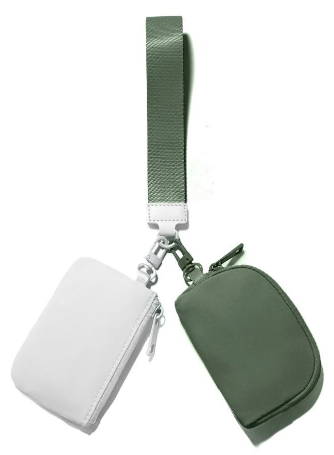 Viverte Mini Zip Around Keychain Wristlet Wallets Small Portable Dual Pounch Wristlet Detachable Coin Purse Pocket Gifts for Women Travel Sports Outdoors(White+Bean Green) - Image 1