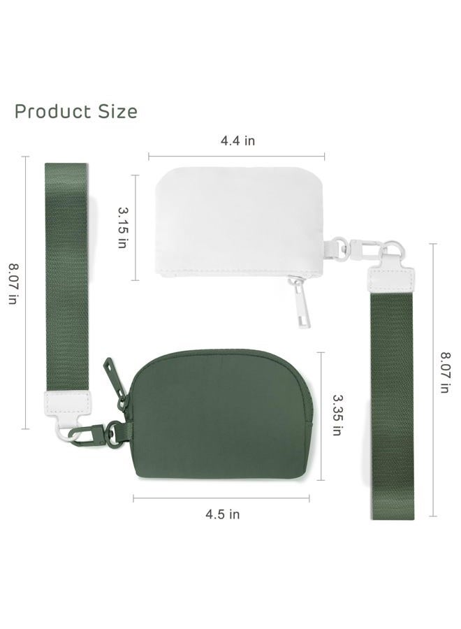 Viverte Mini Zip Around Keychain Wristlet Wallets Small Portable Dual Pounch Wristlet Detachable Coin Purse Pocket Gifts for Women Travel Sports Outdoors(White+Bean Green) - Image 3
