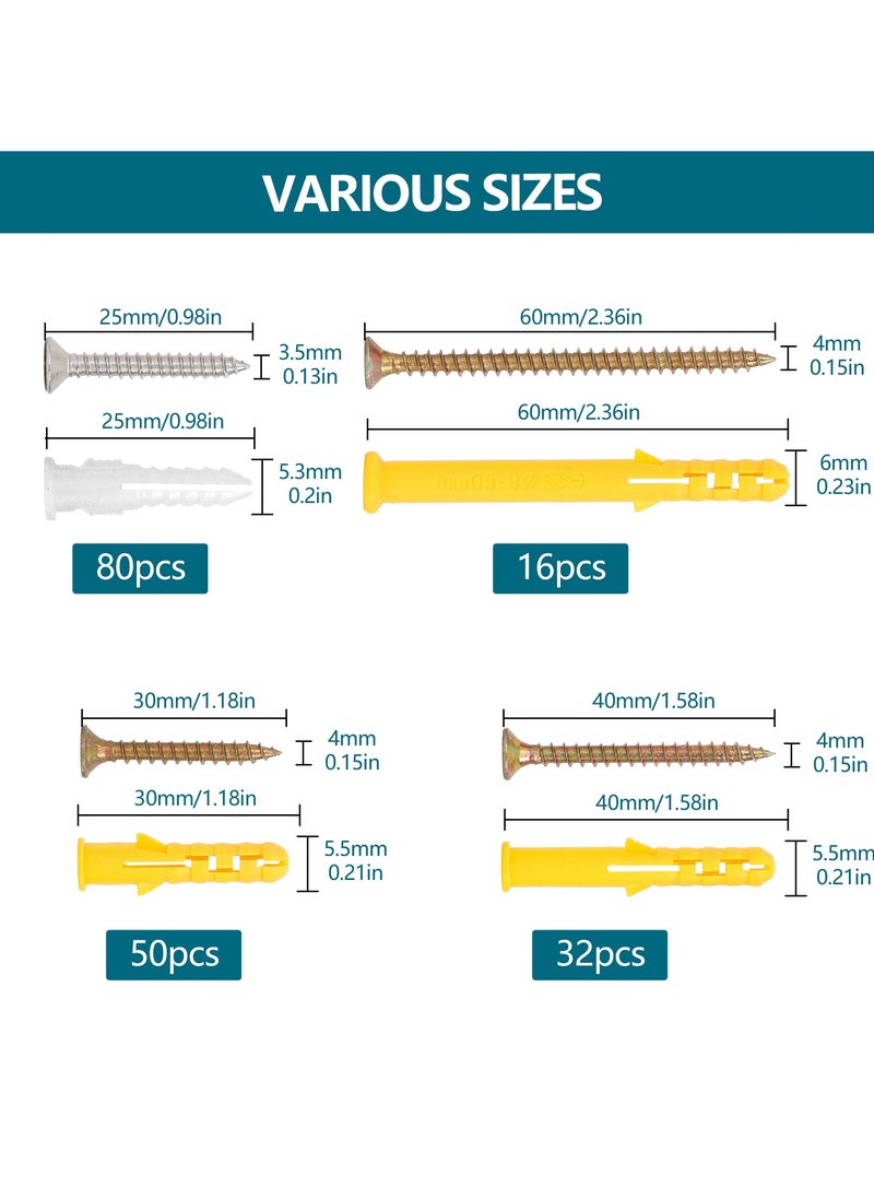 ZFHDBM Drywall Anchors and Screws Assortment Kit 356PCS – Includes 178 Plastic Wall Anchors and 178 Philips Flat Head Screws, 4 Sizes Wall Hanging Kit for Picture Frames, Curtain Rods, Shelf Brackets, Light Fixtures  - Image 3
