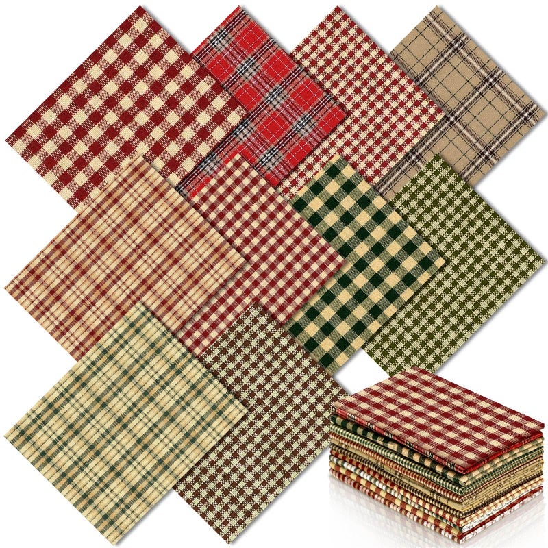 Hahafelt 10 Pcs 18 x 22 Inch Vintage Plaid Fat Quarters Gingham Homespun Christmas Quilting Fabric Bundles Buffalo Check Lattice Rustic Precut Squares Strips for Patchwork Craft Sewing DIY - Image 2