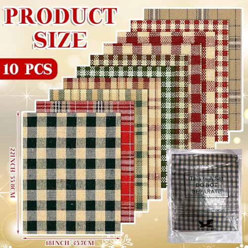 Hahafelt 10 Pcs 18 x 22 Inch Vintage Plaid Fat Quarters Gingham Homespun Christmas Quilting Fabric Bundles Buffalo Check Lattice Rustic Precut Squares Strips for Patchwork Craft Sewing DIY - Image 3