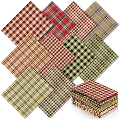 Hahafelt 10 Pcs 18 x 22 Inch Vintage Plaid Fat Quarters Gingham Homespun Christmas Quilting Fabric Bundles Buffalo Check Lattice Rustic Precut Squares Strips for Patchwork Craft Sewing DIY - Image 1