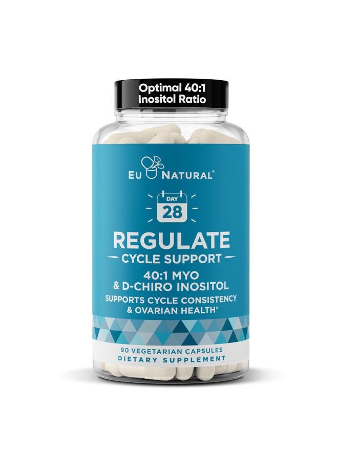 Eu Natural تنظيم ميو-إينوزيتول ود-كايرو إينوزيتول - مكملات الخصوبة للنساء، توازن هرموني 2 في 1 بنسبة مثالية 40:1، اتساق الدورة الشهرية، دعم الدورة الشهرية والتبويض - 90 كبسولة نباتية ناعمة - Image 1